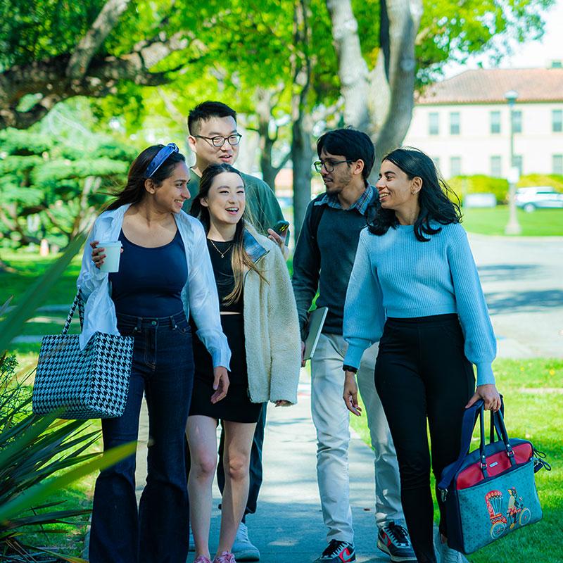 Students walking on a sidewalk at the Silicon Valley campus